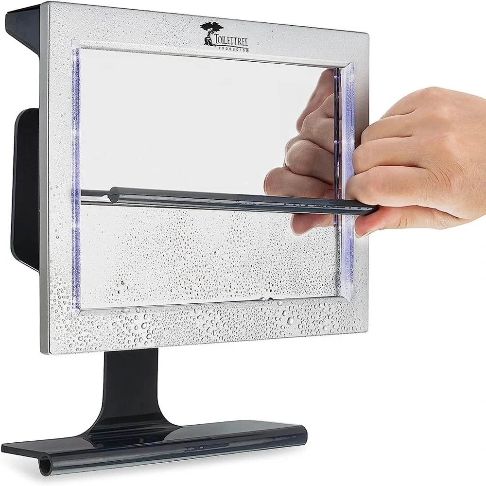 LED Lighted Framed Fogless Shower Mirror with Squeegee